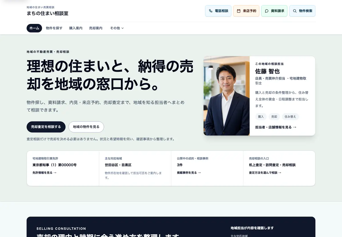 地域売却相談型のトップ画面構成例